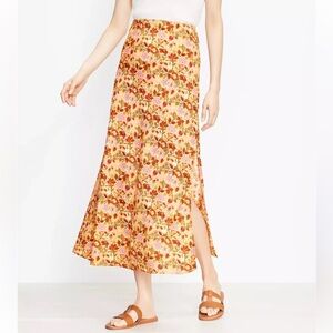 LOFT WOMENS FLORAL MIDI SKIRT YELLOW MEDIUM PETITE